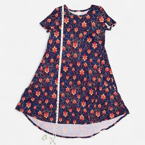 LulaRoe “Carly” Navy Colorful Floral Casual Dress - Picture 4 of 6